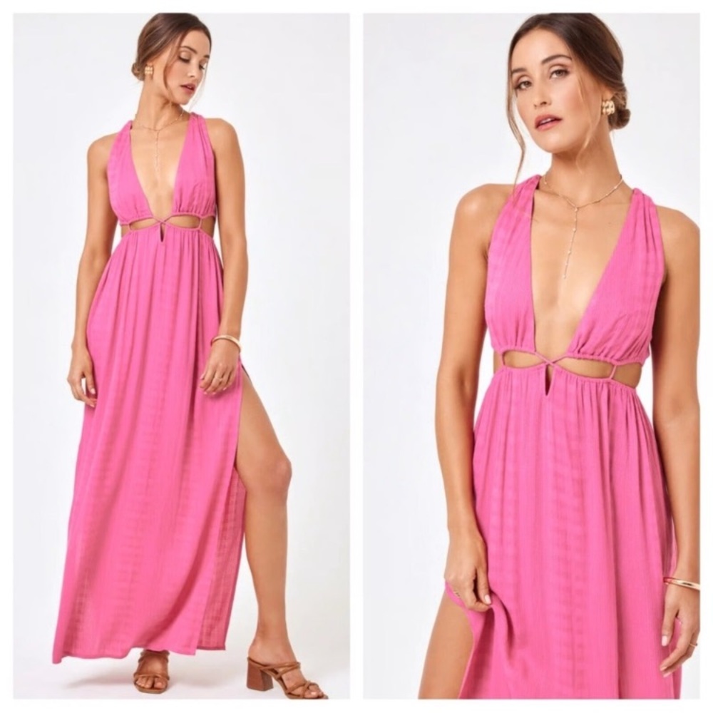 l*space Pink Halter Maxi Cover Up Dress